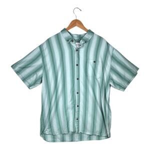 Duck Camp Premium Outdoor Goods Short Sleeve button down Striped Shirt Green 2XL